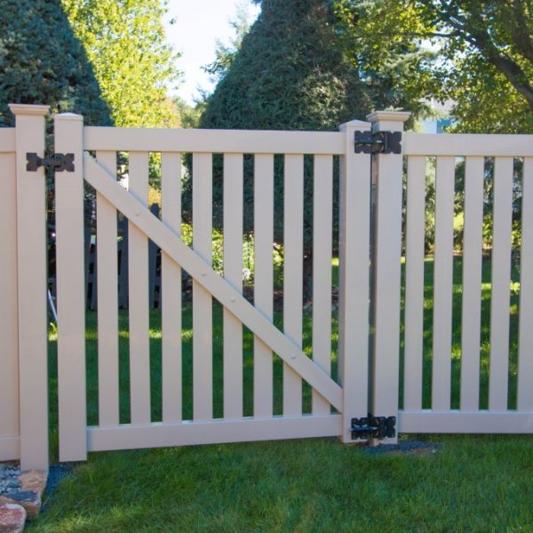 Tan vinyl fence gate