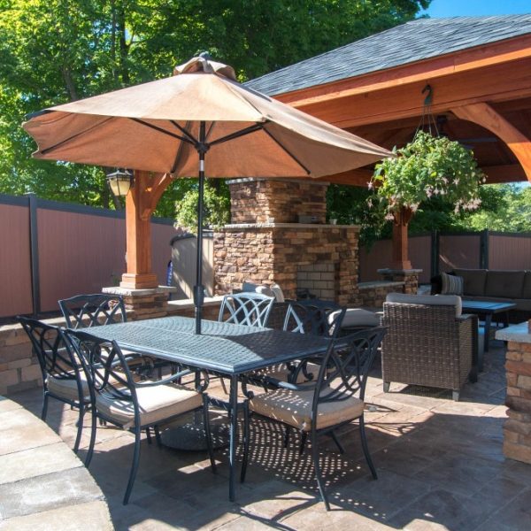 Deck Surrounded by Brown Vinyl Fence