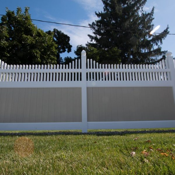 Vinyl Fence in Tan with Franklin Step Top