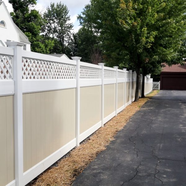 Vinyl Fulton Privacy Lattice Top Fence in Tan