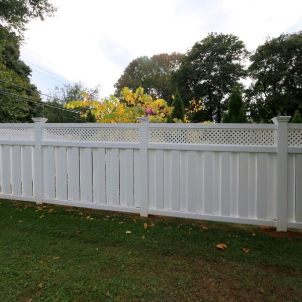 Customized white vinyl backyard fencing