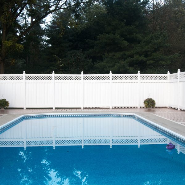 White Vinyl Pool Fencing on Deck