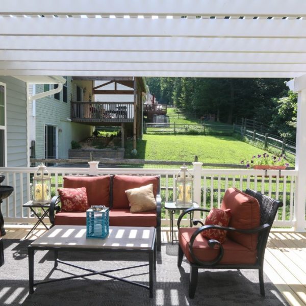 White Vinyl Pergola Over Deck