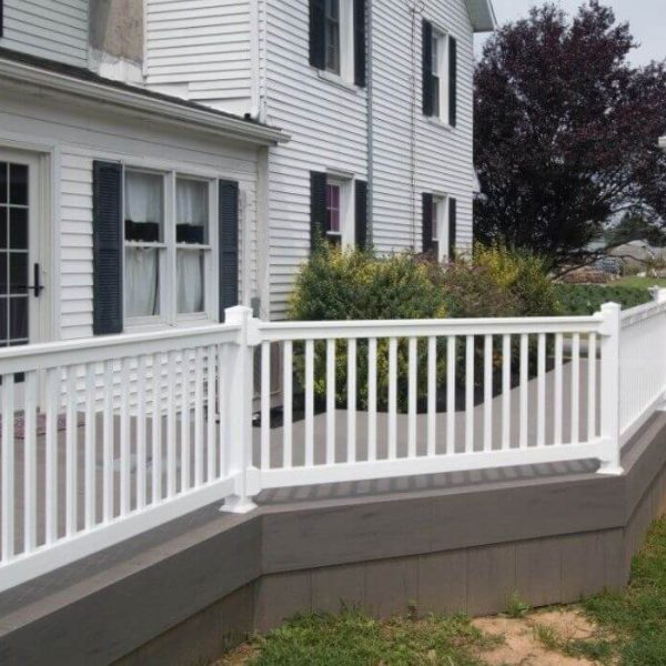 White Vinyl Rail over Grey Composite Decking
