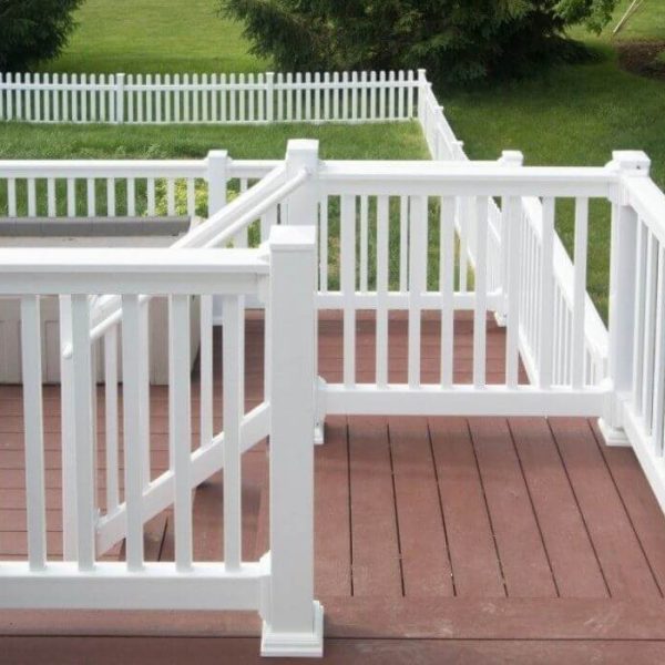 White Vinyl Railing on Brown Composite Deck