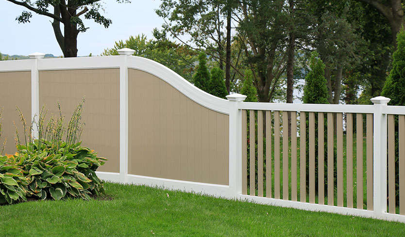 custom tan and white picket fence