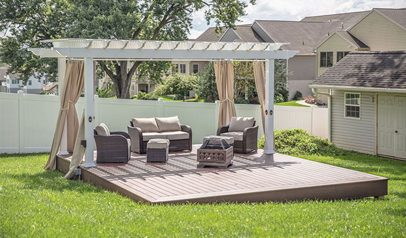 privacy pergola with a wrap around curtain