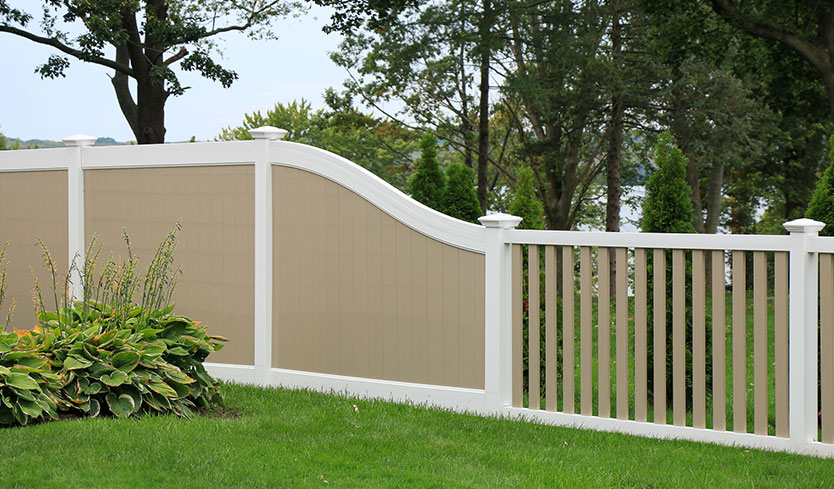 tan and white vinyl fences