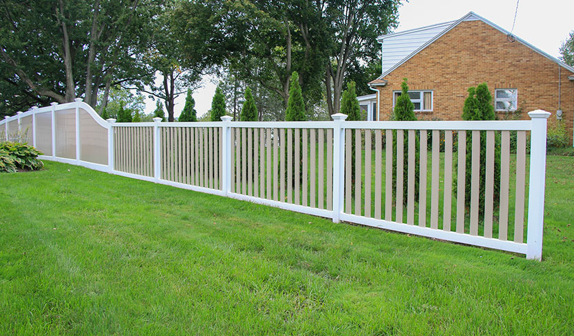 white and tan fence design