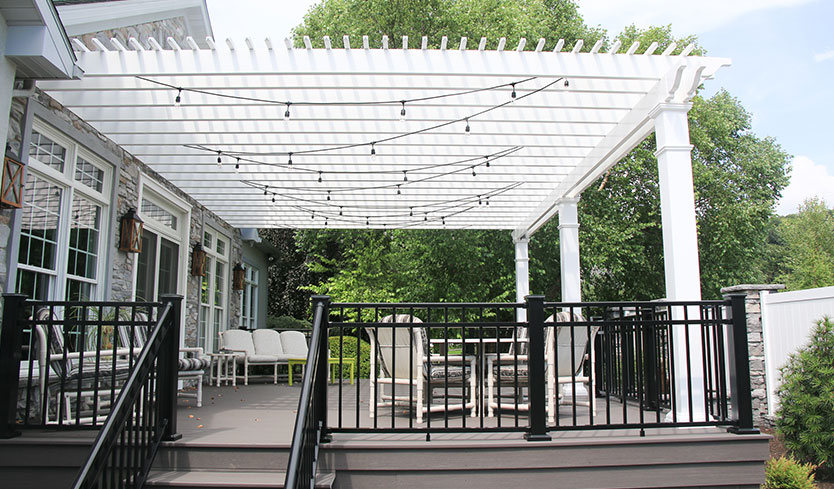 diy pergola installed with deck makeover