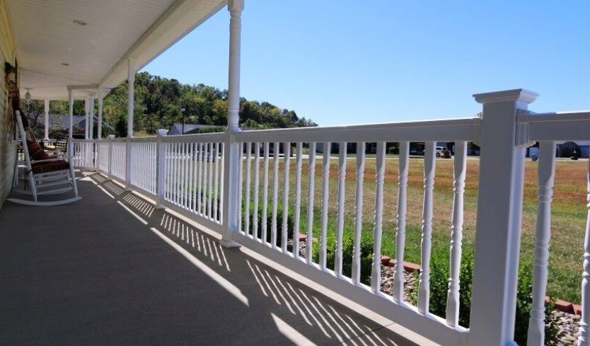 porch fence ideas with white vinyl design
