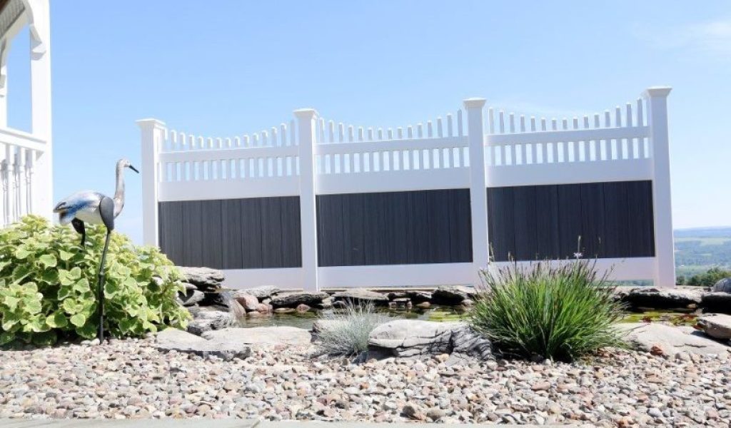 Gray and White Fence Panel Idea Around Pond