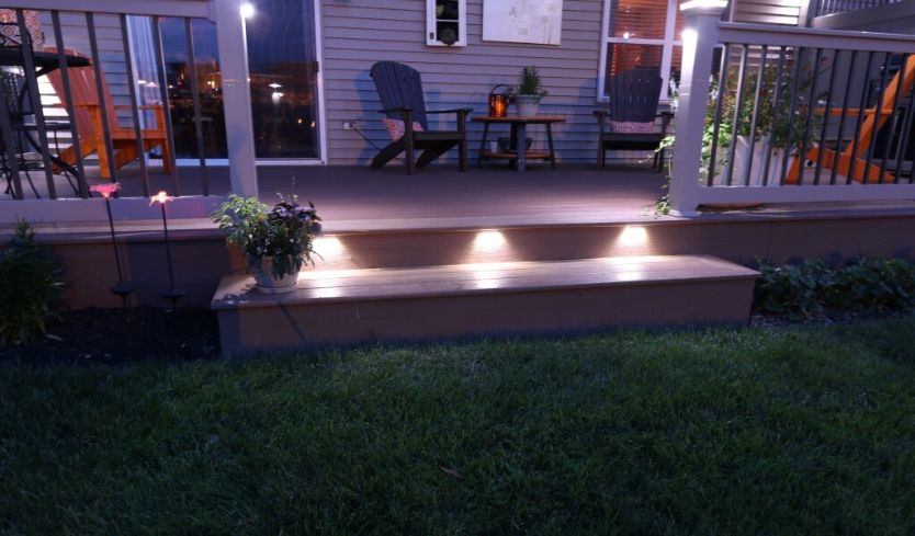 Under deck lighting on outdoor stairs