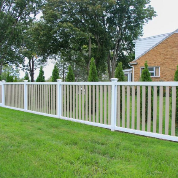 Tan and White Vinyl Fence